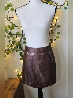 Gap chocolate Brown Sequin Embellished Mini Skirt Size 10 Side Zipper Fully line